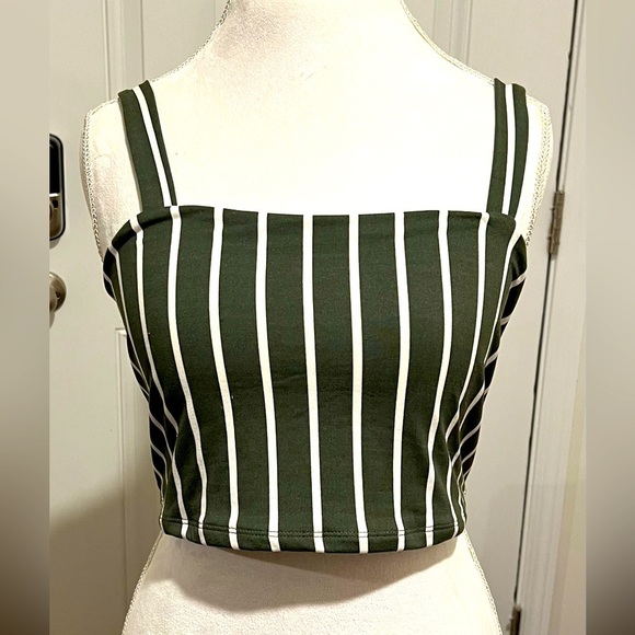 Capella Tops - New! Capella Olive & Cream Striped Sleeveless Crop Top Size 2XL NWT! 🌻